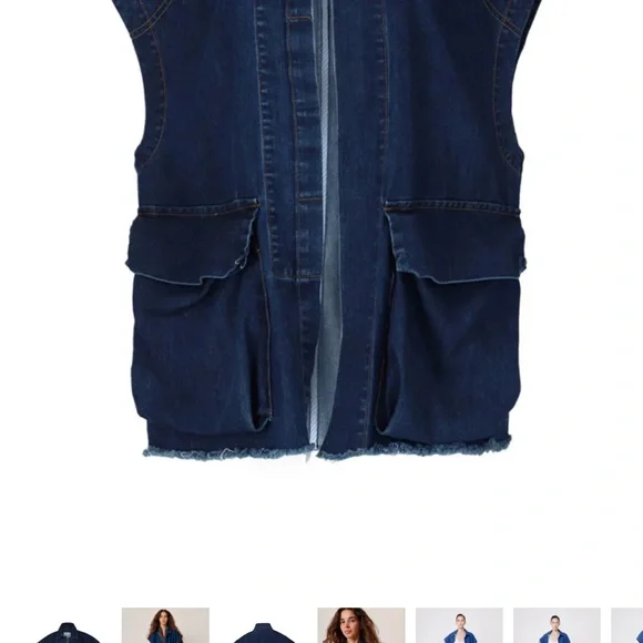 Sandra Weil Cargo Vest.  one size. Oversized 2 pocket denim vest - Picture 3 of 7